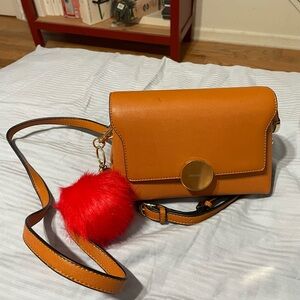Small Crossbody Bag with Red Pom Pom